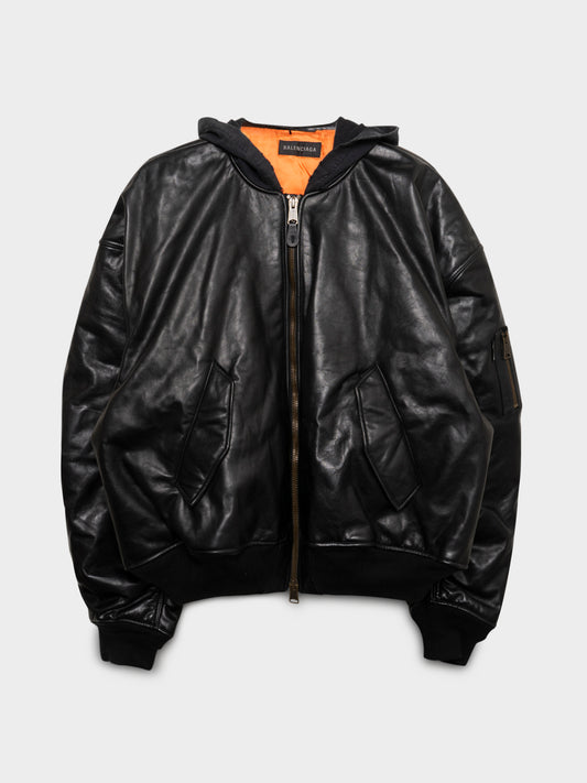 Hooded Leather Bomber Jacket