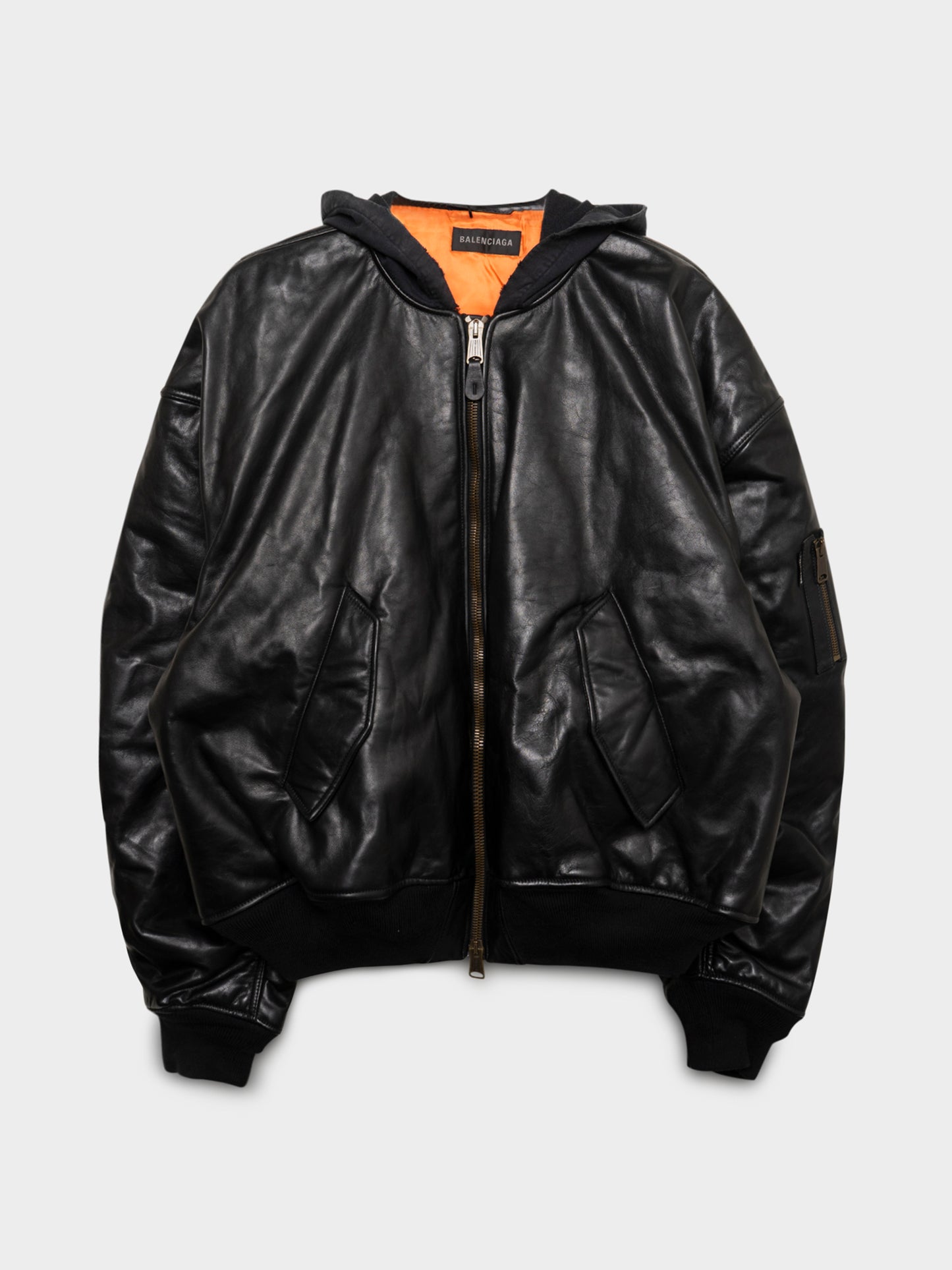 Hooded Leather Bomber Jacket