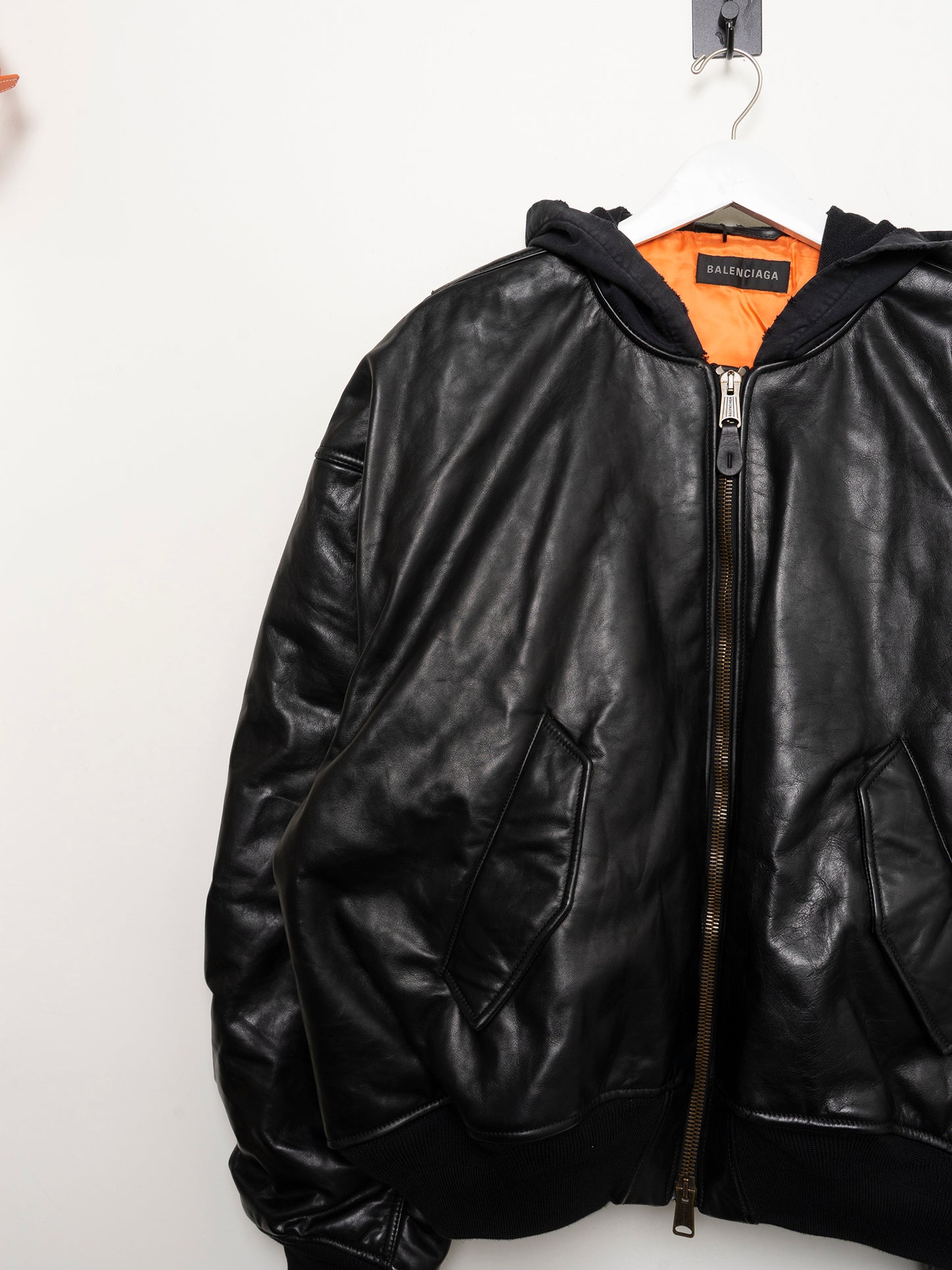 Hooded Leather Bomber Jacket