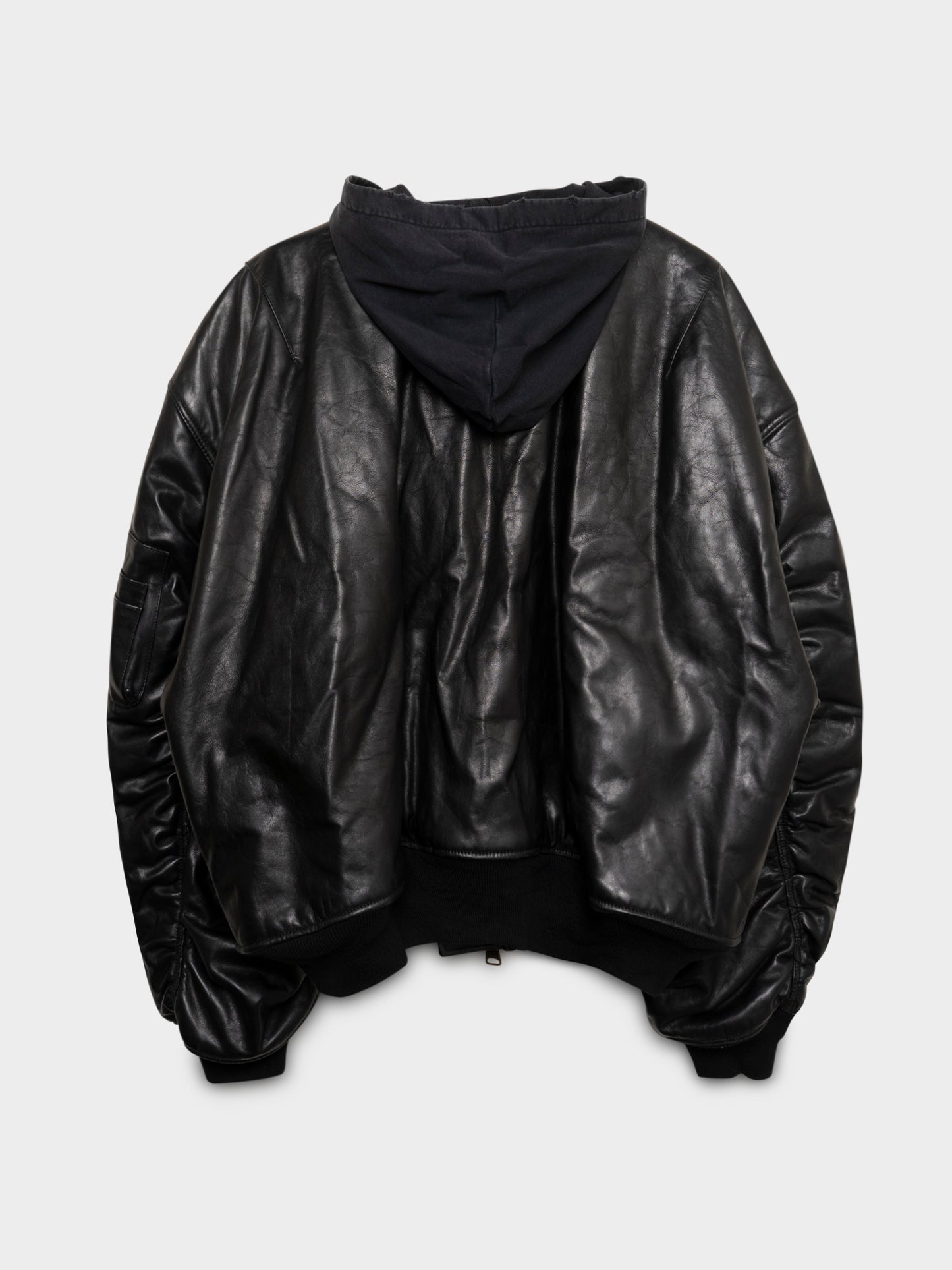 Hooded Leather Bomber Jacket