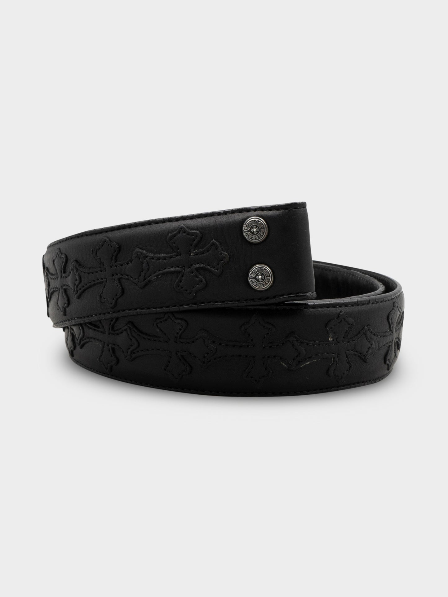 Cross Patched Leather Belt Strap Chrome Hearts
