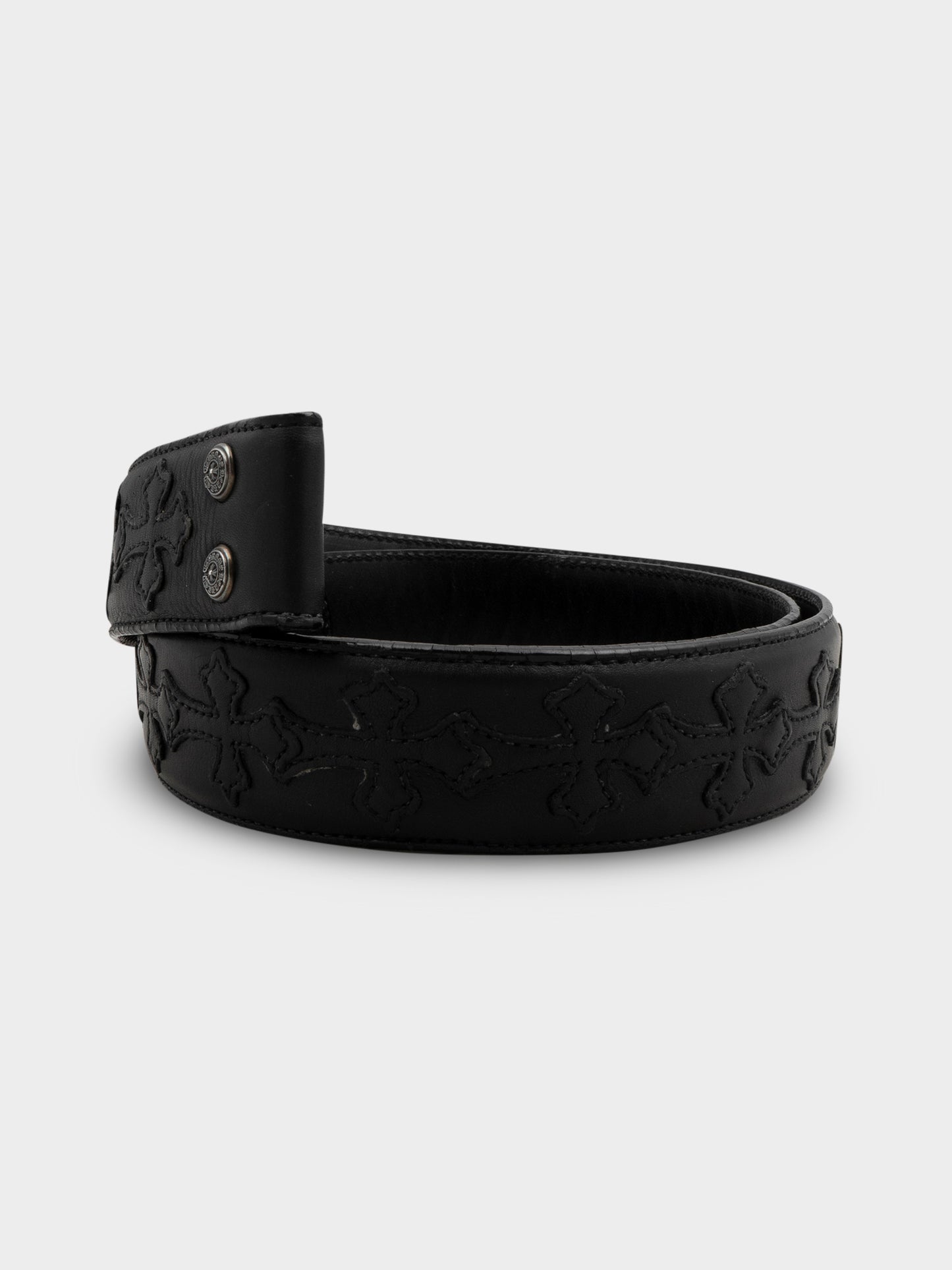 Cross Patched Leather Belt Strap Chrome Hearts