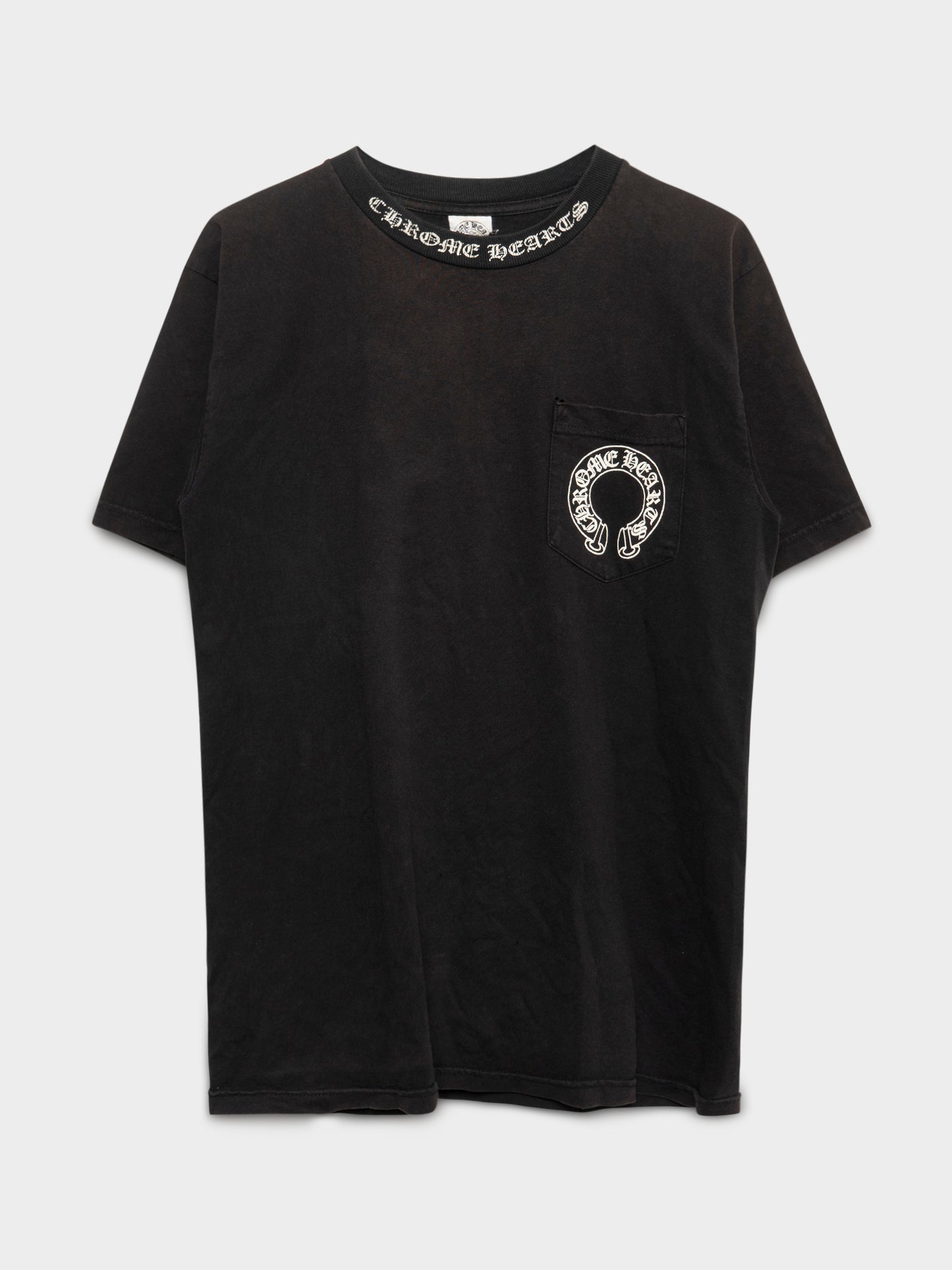 Thrashed Faded Neck Logo T-Shirt