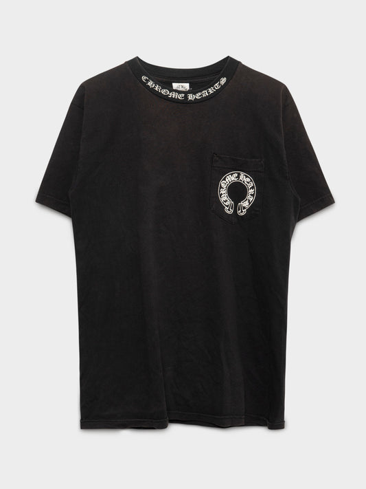 Thrashed Faded Neck Logo T-Shirt