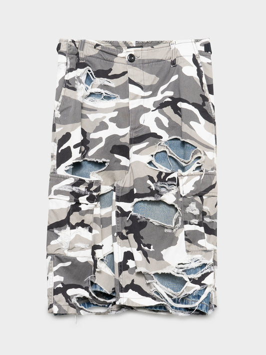 Destroyed Layered Snow Camo Shorts