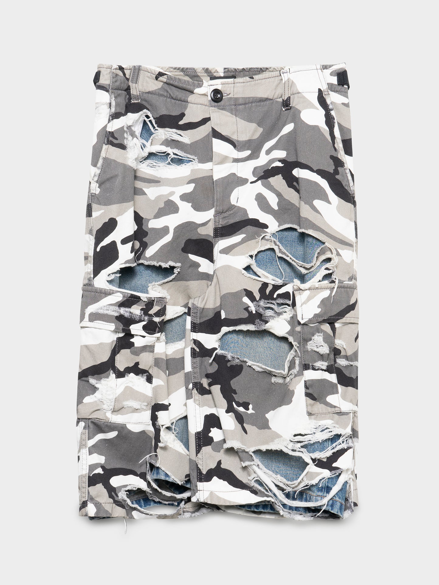 Destroyed Layered Snow Camo Shorts