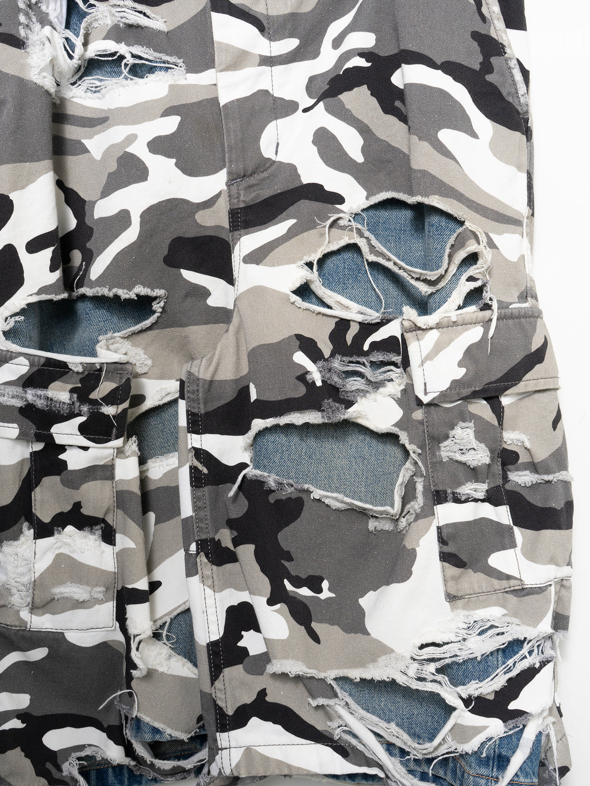 Destroyed Layered Snow Camo Shorts