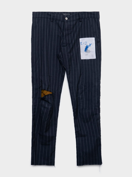 Pinstriped Patched Distressed Trousers