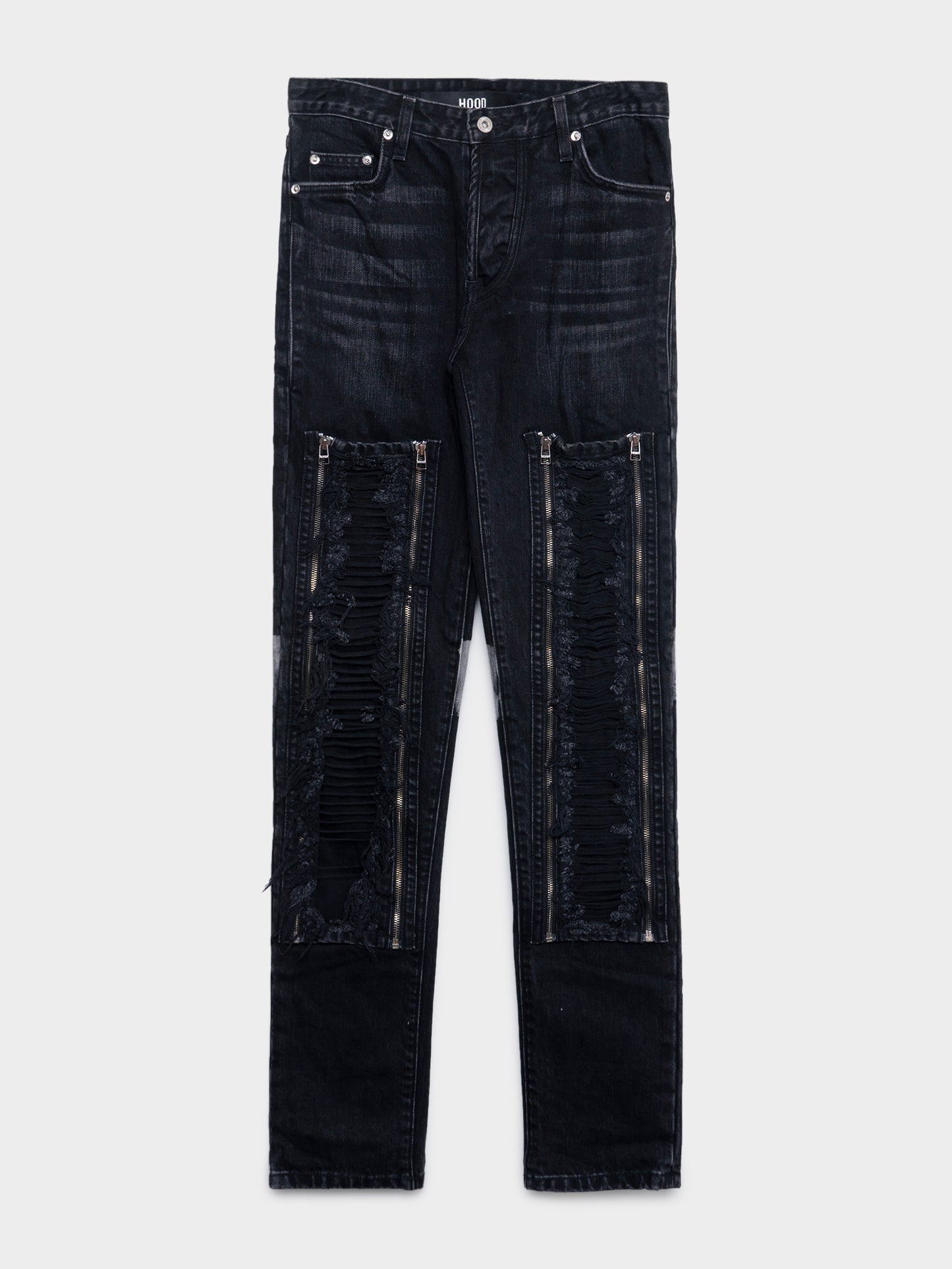 Distressed Zipper Jeans