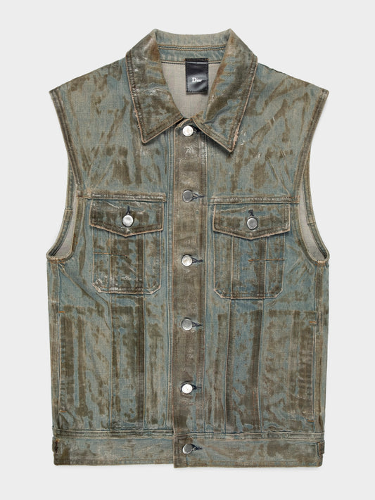 'Strip' Ice Blue Waxed Denim Vest