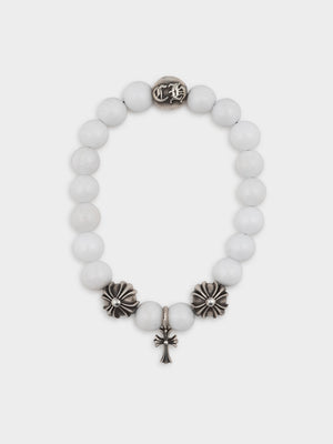 8MM White Cross Charm Bead Bracelet