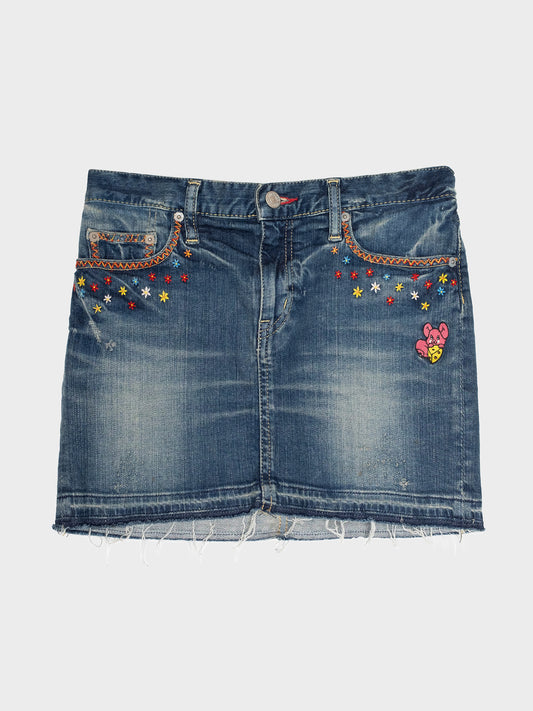 Embroidered Denim Mini Skirt