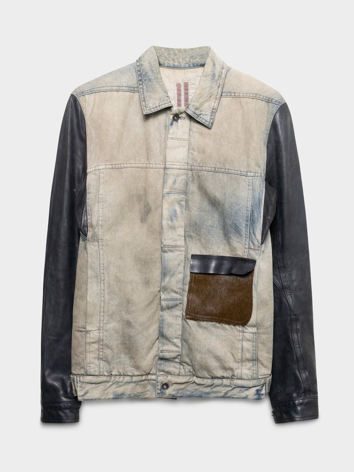 FW15 Runway Fur Pocket Leather & Denim Trucker Jacket