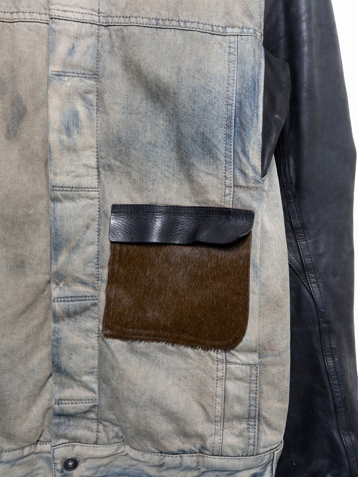 FW15 Runway Fur Pocket Leather & Denim Trucker Jacket