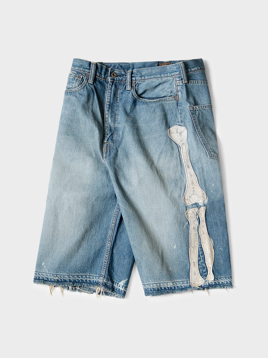 Blue Denim Bone Shorts