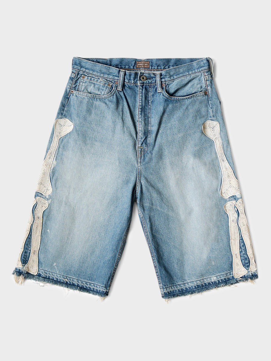 Blue Denim Bone Shorts