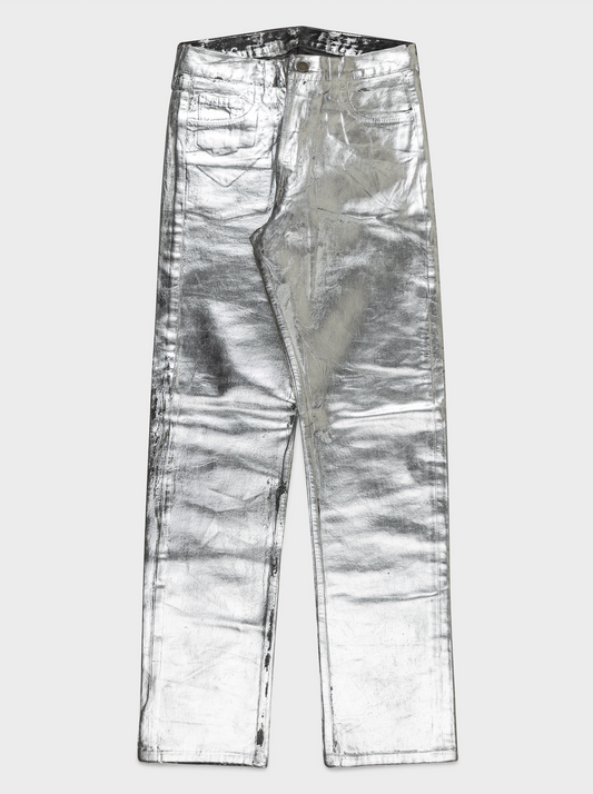 Artisanal Silver Painted Jeans